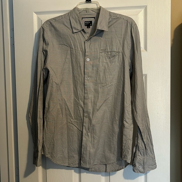 RVCA men’s gray striped long sleeve button down shirt size medium - Picture 2 of 7